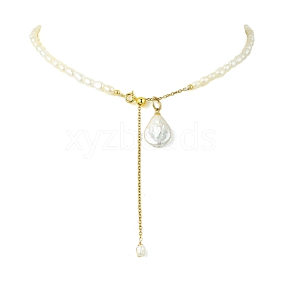 Adjustable Baroque Natural Keshi Pearl Pendant Natural Pearl Rice Beaded Lariat Necklaces for Women NJEW-JN06343-01-1