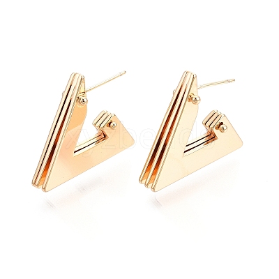 Brass Triple Triangle Stud Earrings EJEW-G321-12G-1