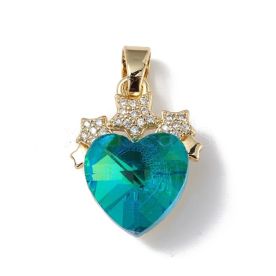 Real 18K Gold Plated Rack Plating Brass Micro Pave Clear Cubic Zirconia Pendants KK-C015-08G-1