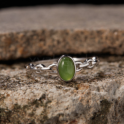 925 Sterling Silver with Natural Jade Finger Rings WGB2E64-31-1