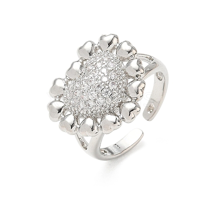 Brass Micro Pave Cubic Zirconia Cuff Open Rings for Women CU-CBA760A-13A-P-1