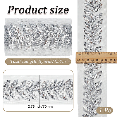 5Yards Polyester & Plastic Paillette Embroidery Ribbons OCOR-CY0003-25-1
