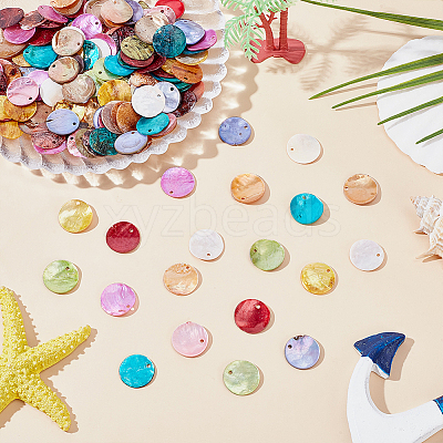 160Pcs 10 Colors Spray Paint Natural Akoya Shell Pendants SHEL-ME0001-07-1