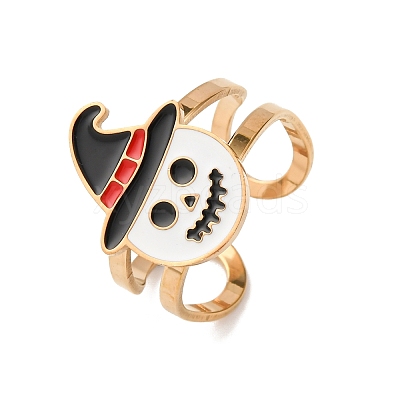304 Stainless Steel with Enamel Cuff Rings for Women LS-RJEW-Z116-01G-05-1