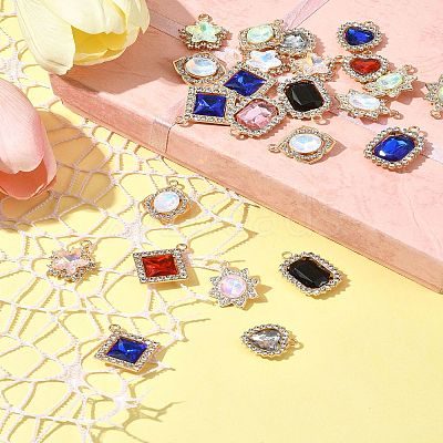 24Pcs 6 Styles Alloy Glass Pendants FIND-FS0003-20-1