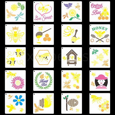 Bees Theme PET Plastic Hollow Out Drawing Painting Stencils Templates Sets DIY-WH0028-66-1
