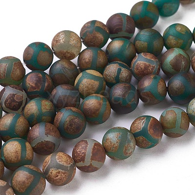 Tibetan Style Turtle Back Pattern dZi Beads Strands G-P229-A-04-8mm-1