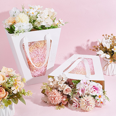 Trapezoid Paper Flower Gift Tote Bags with Plastic Visible Window ABAG-WH0045-25C-1