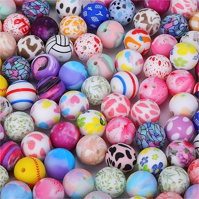 Printed Round Silicone Focal Beads SI-JX0056A-60-1