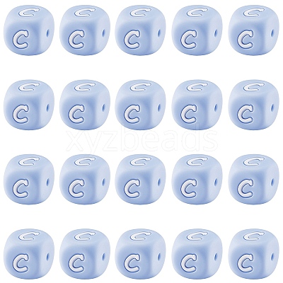 20Pcs Blue Cube Letter Silicone Beads 12x12x12mm Square Dice Alphabet Beads with 2mm Hole Spacer Loose Letter Beads for Bracelet Necklace Jewelry Making JX434C-1