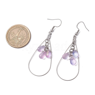 Teardrop 304 Stainless Steel Transparent Glass Dangle Earrings EJEW-JE06404-02-1