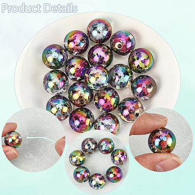 20Pcs UV Plating Acrylic Printed Beads TACR-SC0001-46C-1