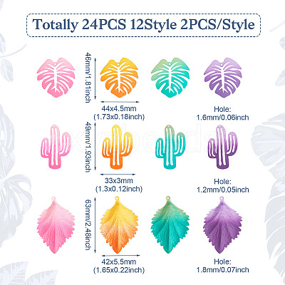 24Pcs 12 Style Gradient Spray Painted Iron Pendants IFIN-TA0001-50-1