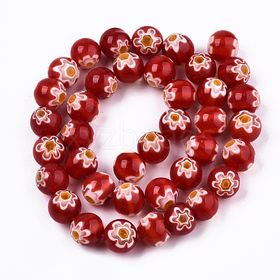 Handmade Millefiori Glass Beads Strands LK-T001-10B-1
