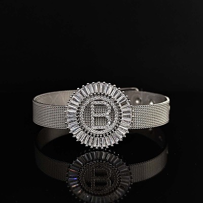 Brass Micro Pave Clear Cubic Zirconia Bangles for Women FS-WGA7409-14-1