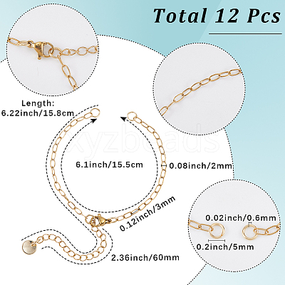 12Pcs Half Finished 304 Stainless Steel Paperclip Chains Connector Bracelet Makings MAK-SC0001-35-1