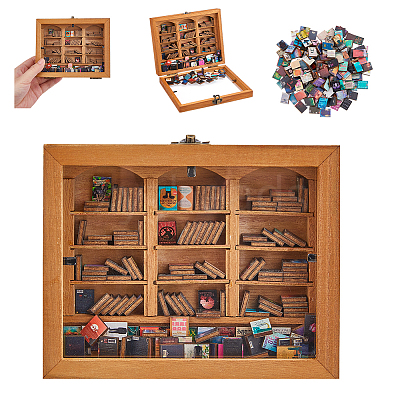 Wood Bookshelf with Acrylic Books Mini Model DJEW-WH0015-148-1