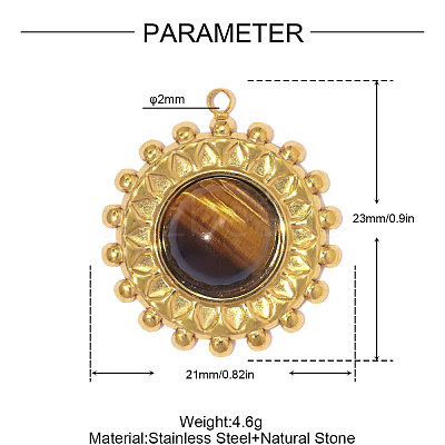 304 Stainless Steel with Tiger Eye Pendants GG-OY001-04G-1