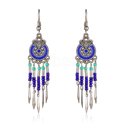 Bohemian Style Alloy Enamel Flat Round Tassel Chandelier Earrings FS-WG14215-03-1