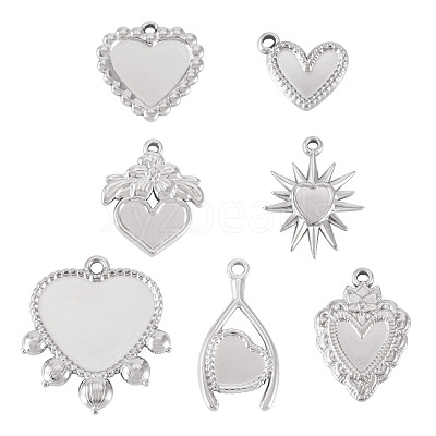 7Pcs 7 Styles 304 Stainless Steel Pendant Cabochon Settings STAS-TA0005-83-1