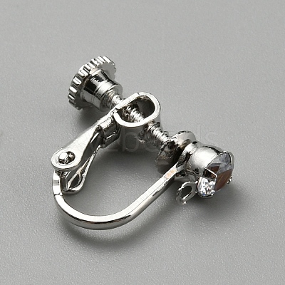 Brass Micro Pave Cubic Zirconia Screw Clip-on Earring Findings FIND-WH0110-747P-1