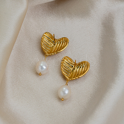 Textured 304 Stainless Steel Stud Dangle Earrings for Women EE0643-1