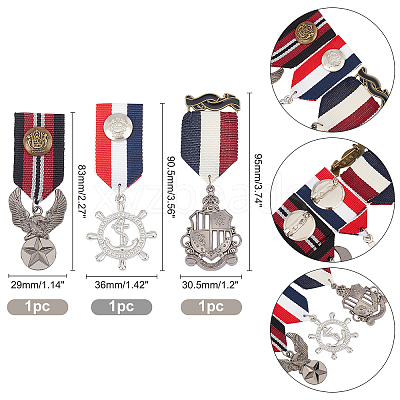 3Pcs 3 Style Alloy Pendant Lapel Pin JEWB-GA0001-04-1