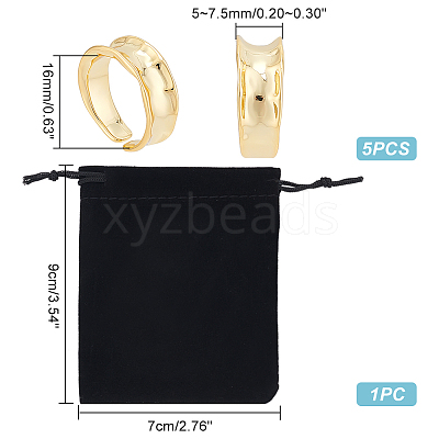 5Pcs Brass Wave Open Cuff Ring for Women RJEW-UN0002-33LG-1