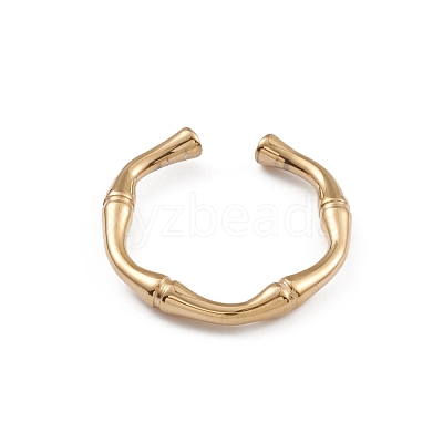 Ion Plating(IP) 304 Stainless Steel Bamboo Joint Open Cuff Rings for Women RJEW-G285-09G-1