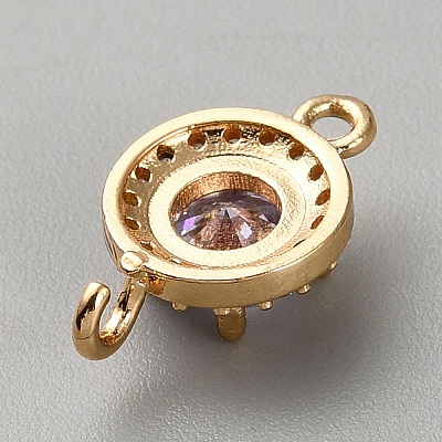 Light Gold Plated Brass Pave Cubic Zirconia Connector Charms KK-CJC0001-41KCG-04-1