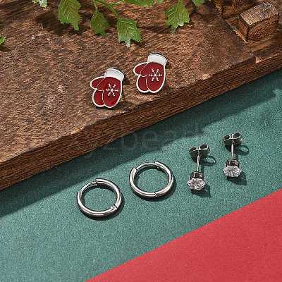 3 Pairs 3 Styles Christmas 304 Stainless Steel Hoop & Stud Earring Sets for Women EJEW-K279-16P-02-1