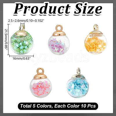 50Pcs 5 Colors Luminous Glass Pendants FIND-AR0005-98-1