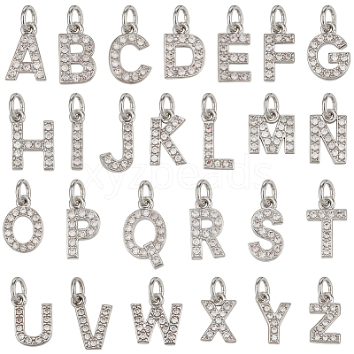 26Pcs 26 Styles Brass Micro Pave Grade AAA Cubic Zirconia Charms ZIRC-BC0001-32P-1