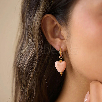 304 Stainless Steel with Handmade Procelain Hoop Dangle Earrings for Women CE4486-1