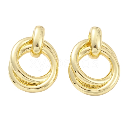 Rack Plating Brass Interlaced Ring Stud Earrings for Women EJEW-K245-04G-1