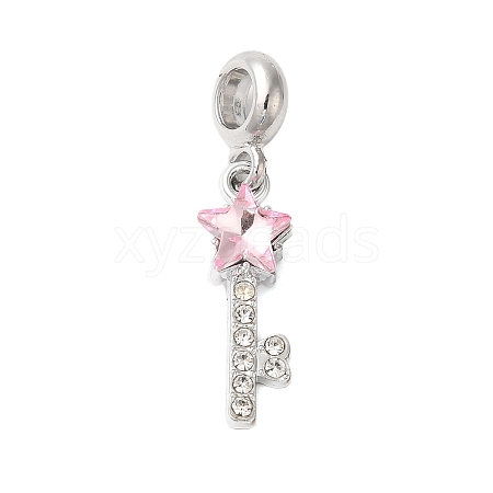 Rack Plating Alloy Light Rose Rhinestone European Dangle Charms PALLOY-S189-41P-1