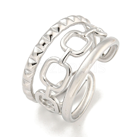 Non-Tarnish 304 Stainless Steel Ssquare Chain Open Cuff Ring for Women RJEW-A043-28P-1