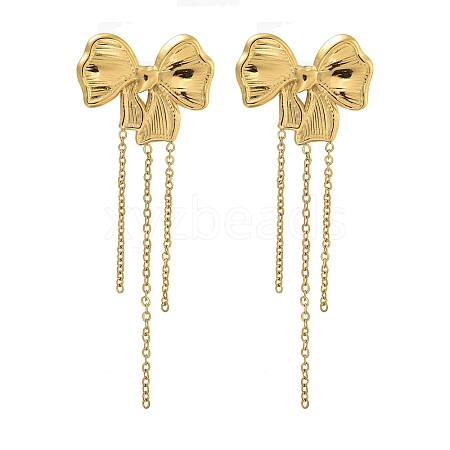 Ion Plating(IP) 304 Stainless Steel Chain Tassel Stud Earrings EJEW-G400-06G-1