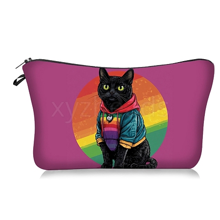 Black Cat in Colorful Clothes Print Polyester Cosmetic Zipper Pouches PW-WG80394-05-1