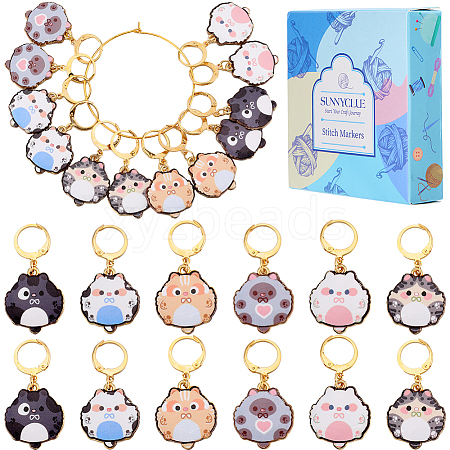 SUNNYCLUE 1 Set Cat Shape Alloy Enamel Pendant Stitch Markers HJEW-SC0001-61-1