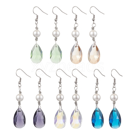 Glass and Shell Pearl Dangle Earrings EJEW-JE06020-1