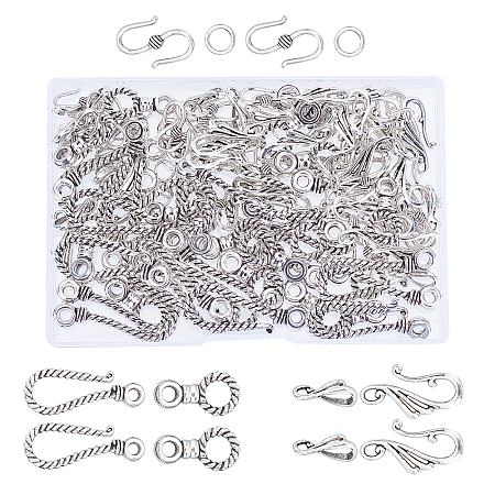 60 Sets 3 Style Tibetan Style Alloy Hook and Eye Clasps PALLOY-AR0001-21-1
