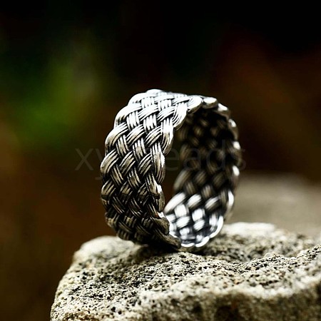 Knitted Textured 304 Stainless Steel Finger Rings FS-WG9203F-10-1