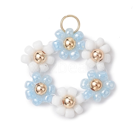 Flower Glass Seed Beads Pendants PALLOY-JF02979-1