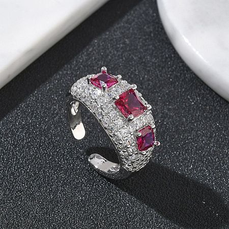 Brass Micro Pave Cubic Zirconia Cuff Open Rings for Women RJEW-L343-13P-06-1