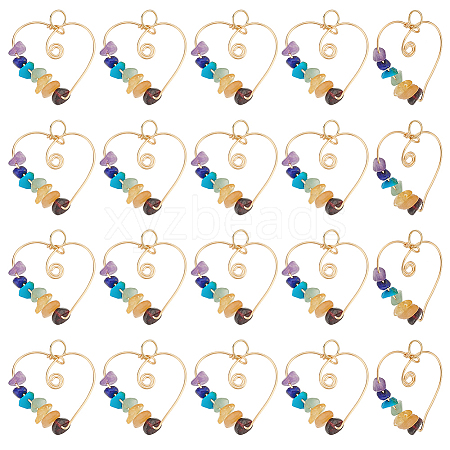 HOBBIESAY 20Pcs Chakra Gemstone Chip Copper Wire Wrapped Pendants G-HY0001-44-1