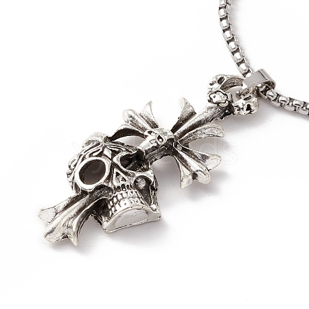 Alloy Skull Cross Pendant Necklace with 304 Stainless Steel Box Chains NJEW-C007-07AS-1