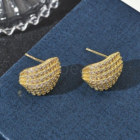 C-Shaped Brass & Clear Cubic Zirconia Stud Earrings KK-CBA36A2-10G-1