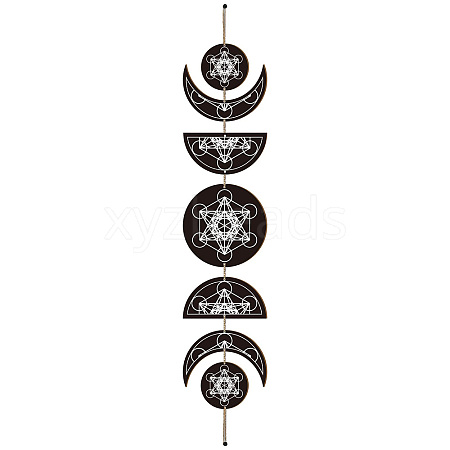 Moon Phase Wood Hanging Wall Decorations HJEW-WH0054-008-1