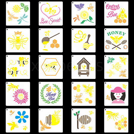 Bees Theme PET Plastic Hollow Out Drawing Painting Stencils Templates Sets DIY-WH0028-66-1